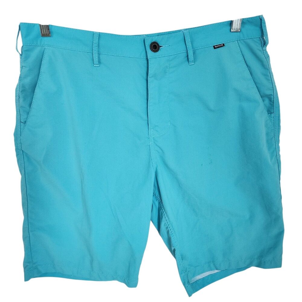 Hurley Nike Dri-Fit Chino Walk Shorts Mens 33 Blue Turquoise Hybrid Golf Casual